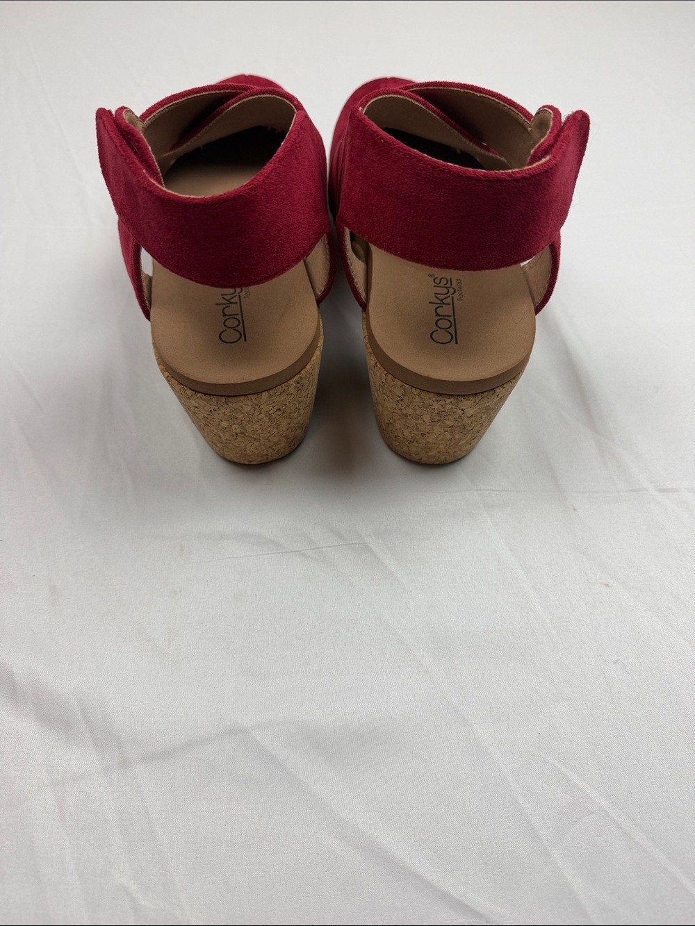 Corkys Case Closed Red Suede Wedge Sandals - Picture 2 of 11